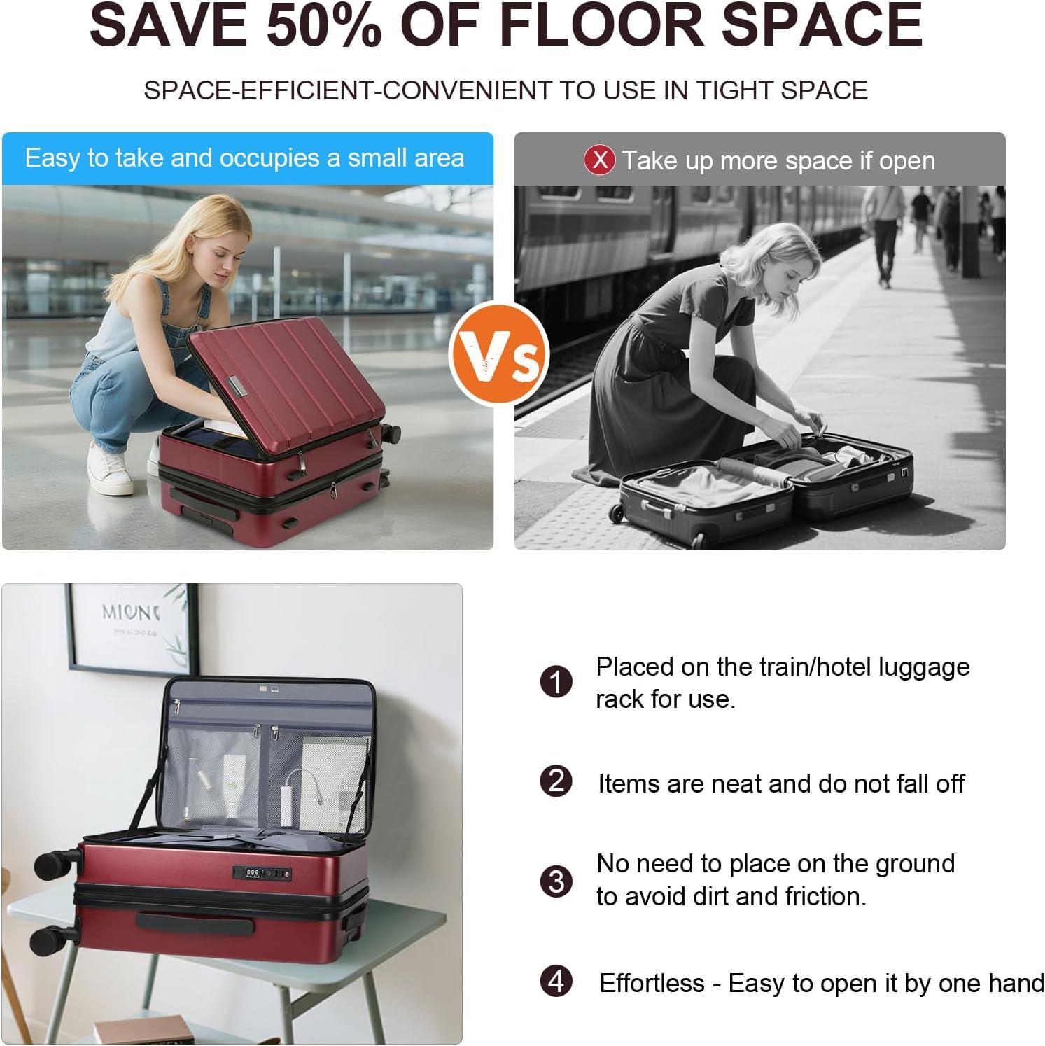 imageKROSER Carry On Luggage with Spinner Wheels amp Builtin TSA Lock Expandable Top Opening Hard Shell Suitcase Large Capacity Durable Rolling Luggage with USB Port CarryOn 20Inch Light BlueBurgundy