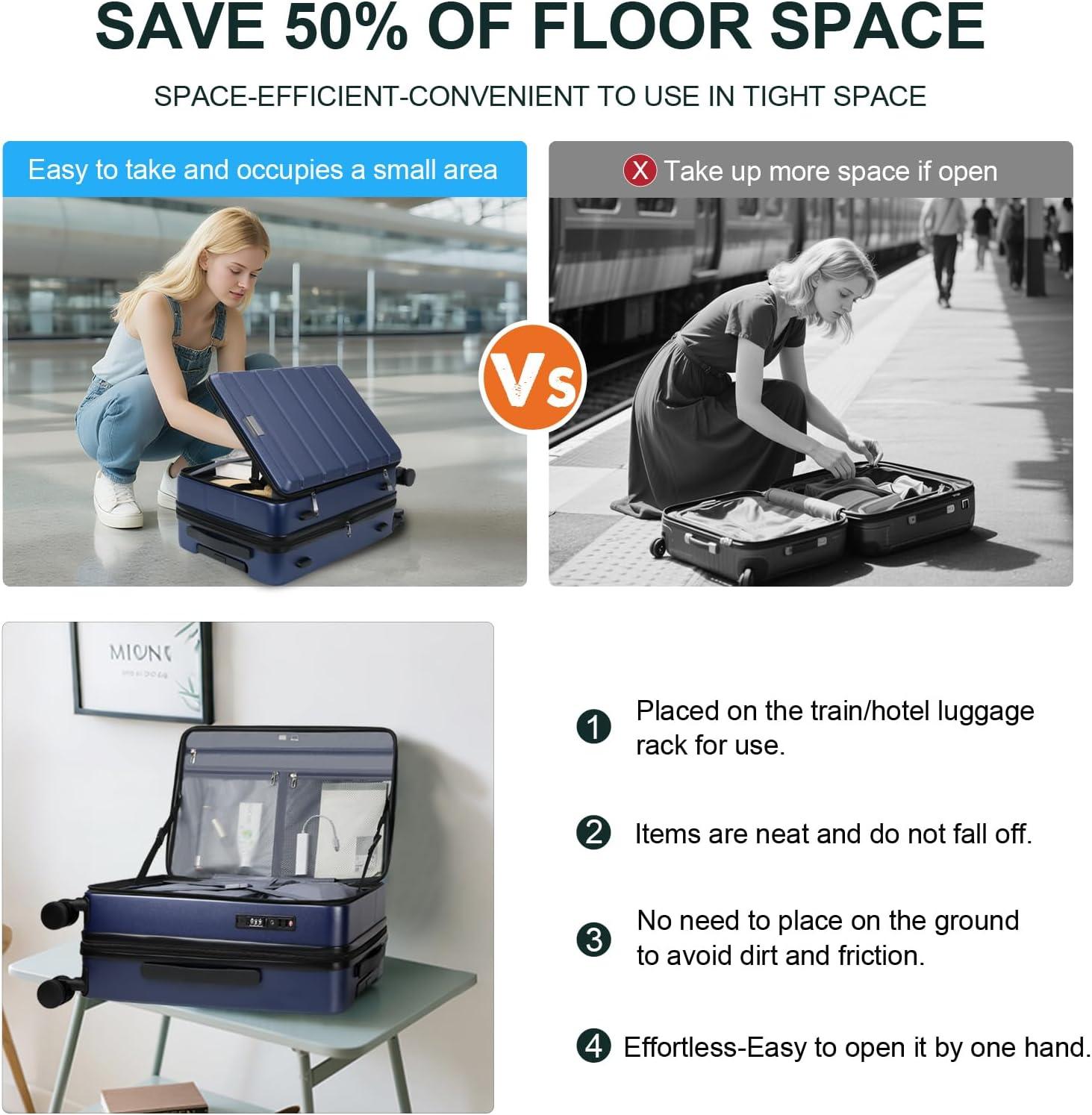 imageKROSER Carry On Luggage with Spinner Wheels amp Builtin TSA Lock Expandable Top Opening Hard Shell Suitcase Large Capacity Durable Rolling Luggage with USB Port CarryOn 20Inch Light BlueNavy