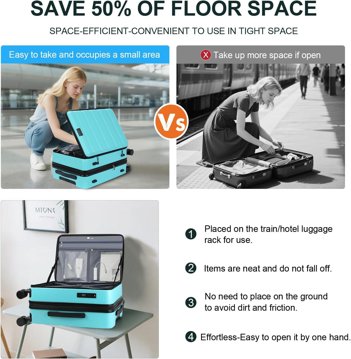 imageKROSER Carry On Luggage with Spinner Wheels amp Builtin TSA Lock Expandable Top Opening Hard Shell Suitcase Large Capacity Durable Rolling Luggage with USB Port CarryOn 20Inch Light BlueLake Blue