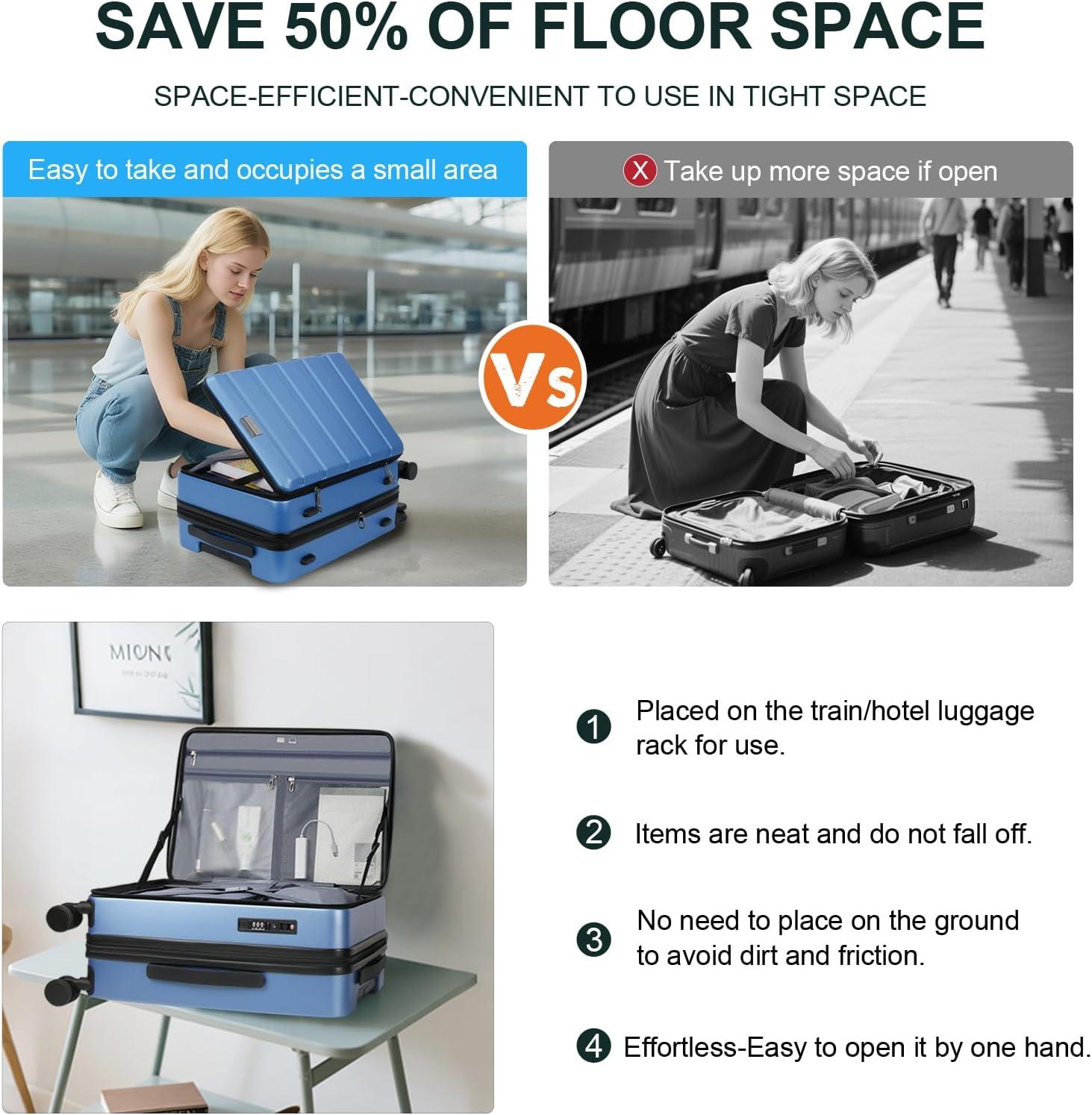 imageKROSER Carry On Luggage with Spinner Wheels amp Builtin TSA Lock Expandable Top Opening Hard Shell Suitcase Large Capacity Durable Rolling Luggage with USB Port CarryOn 20Inch Light BlueLight Blue