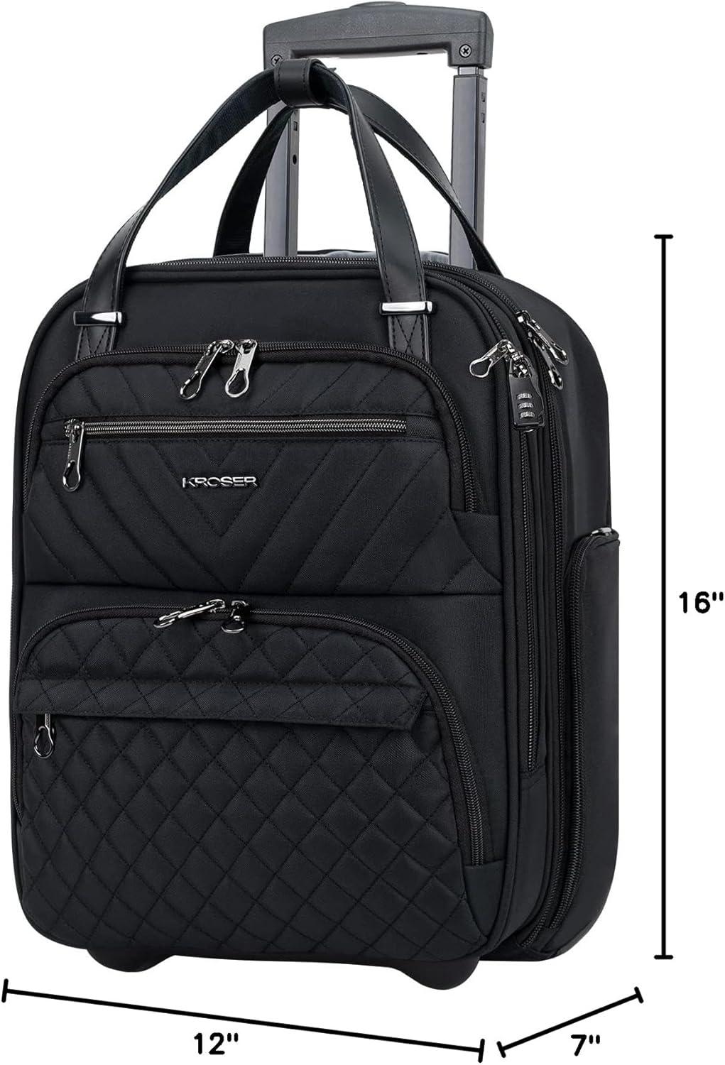 imageKROSER Carry On Underseat Multifunctional 16inch Underseater Lightweight Overnight Suitcase for Women Haze BlueBlack