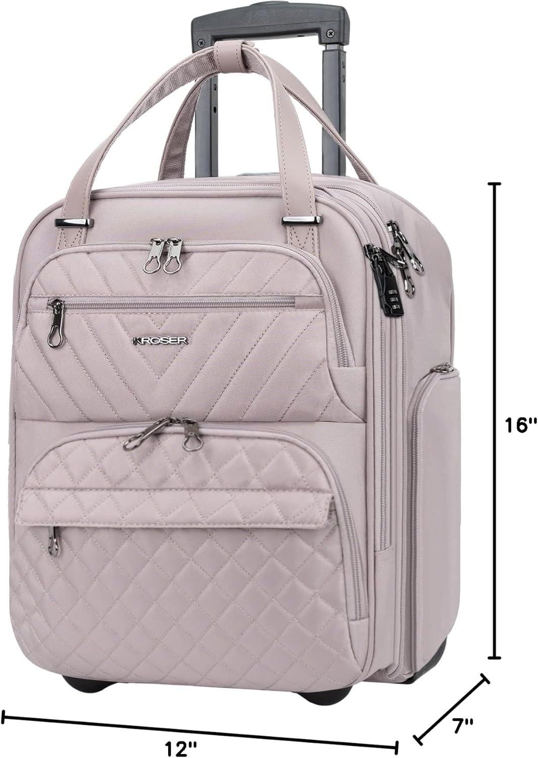 imageKROSER Carry On Underseat Multifunctional 16inch Underseater Lightweight Overnight Suitcase for Women Haze BlueGrey Pink