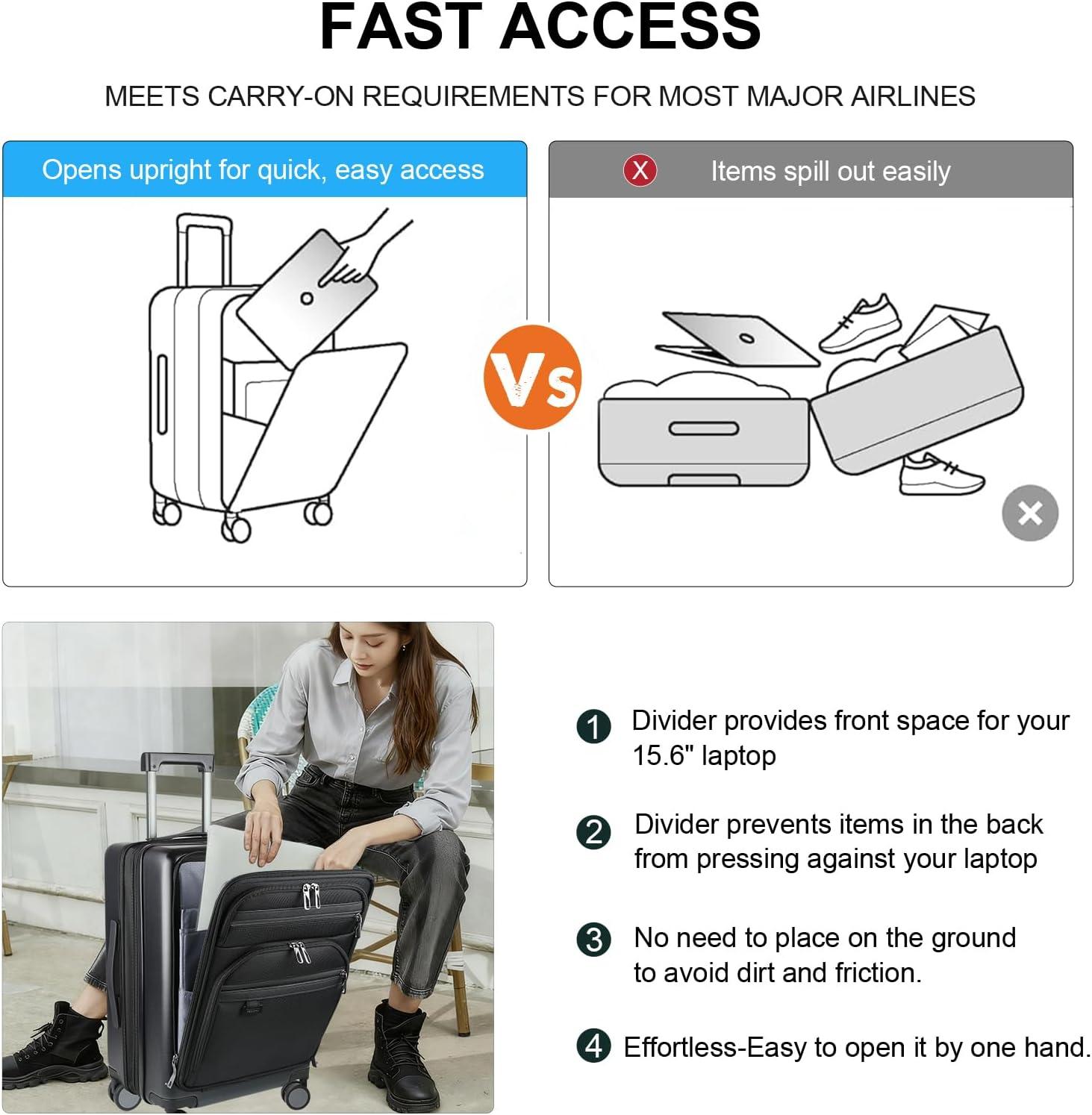 imageKROSER Hardside Expandable Carry On Luggage 22x14x9 Airline Approved With Front Business Pockets 20 Inch Suitcases with Wheels Carry on Suitcase with TSA Lock amp USB Port BlackBlack