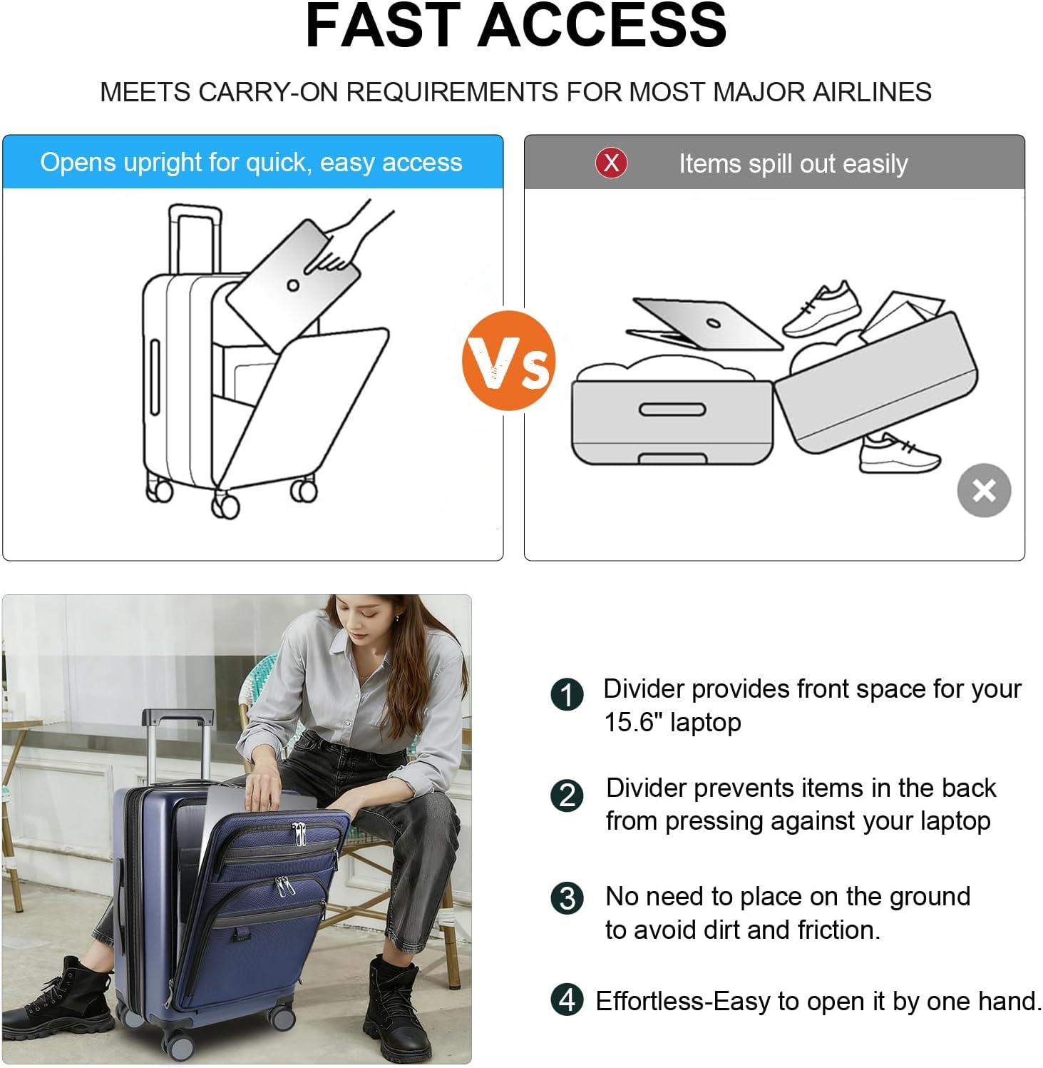 imageKROSER Hardside Expandable Carry On Luggage 22x14x9 Airline Approved With Front Business Pockets 20 Inch Suitcases with Wheels Carry on Suitcase with TSA Lock amp USB Port BlackNavy
