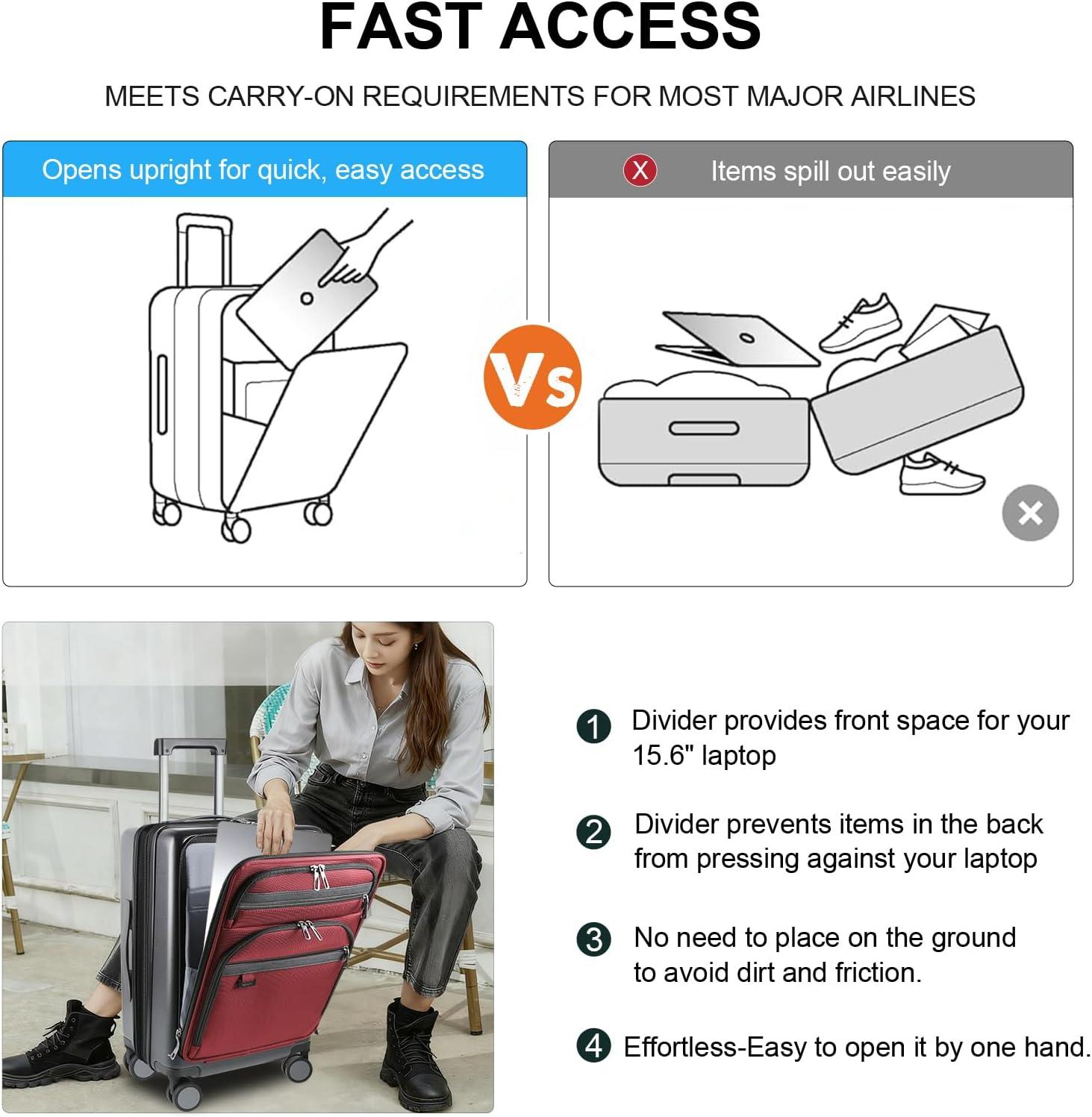 imageKROSER Hardside Expandable Carry On Luggage 22x14x9 Airline Approved With Front Business Pockets 20 Inch Suitcases with Wheels Carry on Suitcase with TSA Lock amp USB Port BlackBlackDark Red