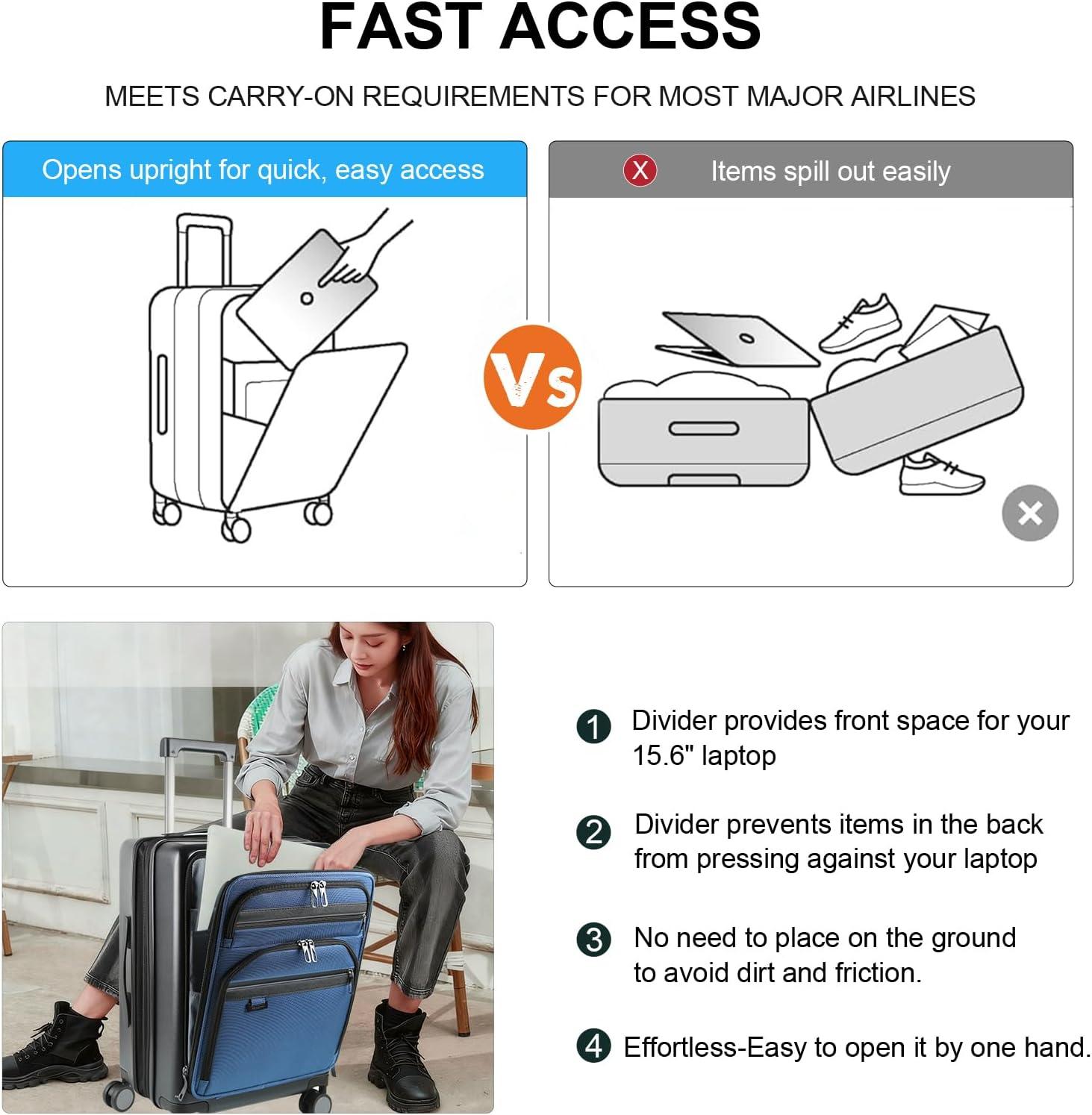 imageKROSER Hardside Expandable Carry On Luggage 22x14x9 Airline Approved With Front Business Pockets 20 Inch Suitcases with Wheels Carry on Suitcase with TSA Lock amp USB Port BlackBlackHaze Blue