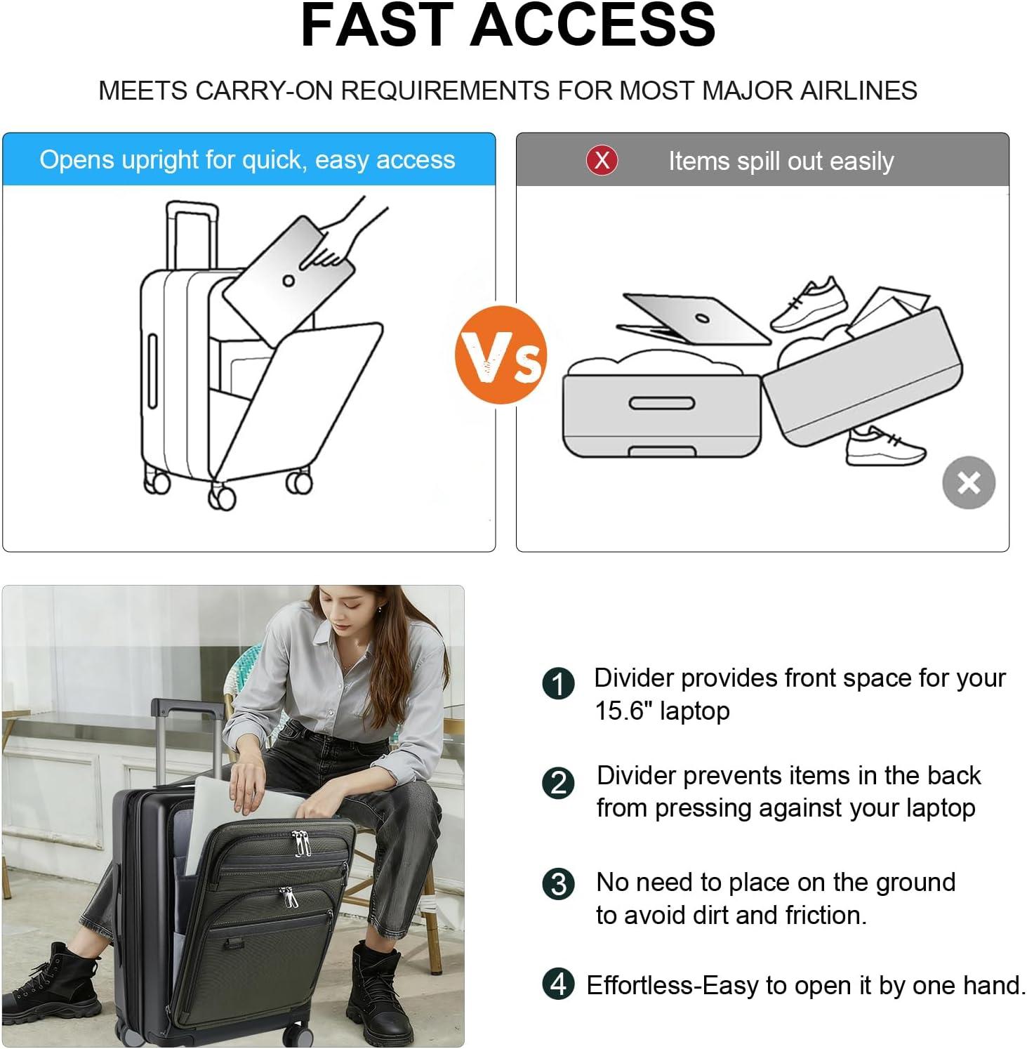 imageKROSER Hardside Expandable Carry On Luggage 22x14x9 Airline Approved With Front Business Pockets 20 Inch Suitcases with Wheels Carry on Suitcase with TSA Lock amp USB Port BlackBlackArmy Green