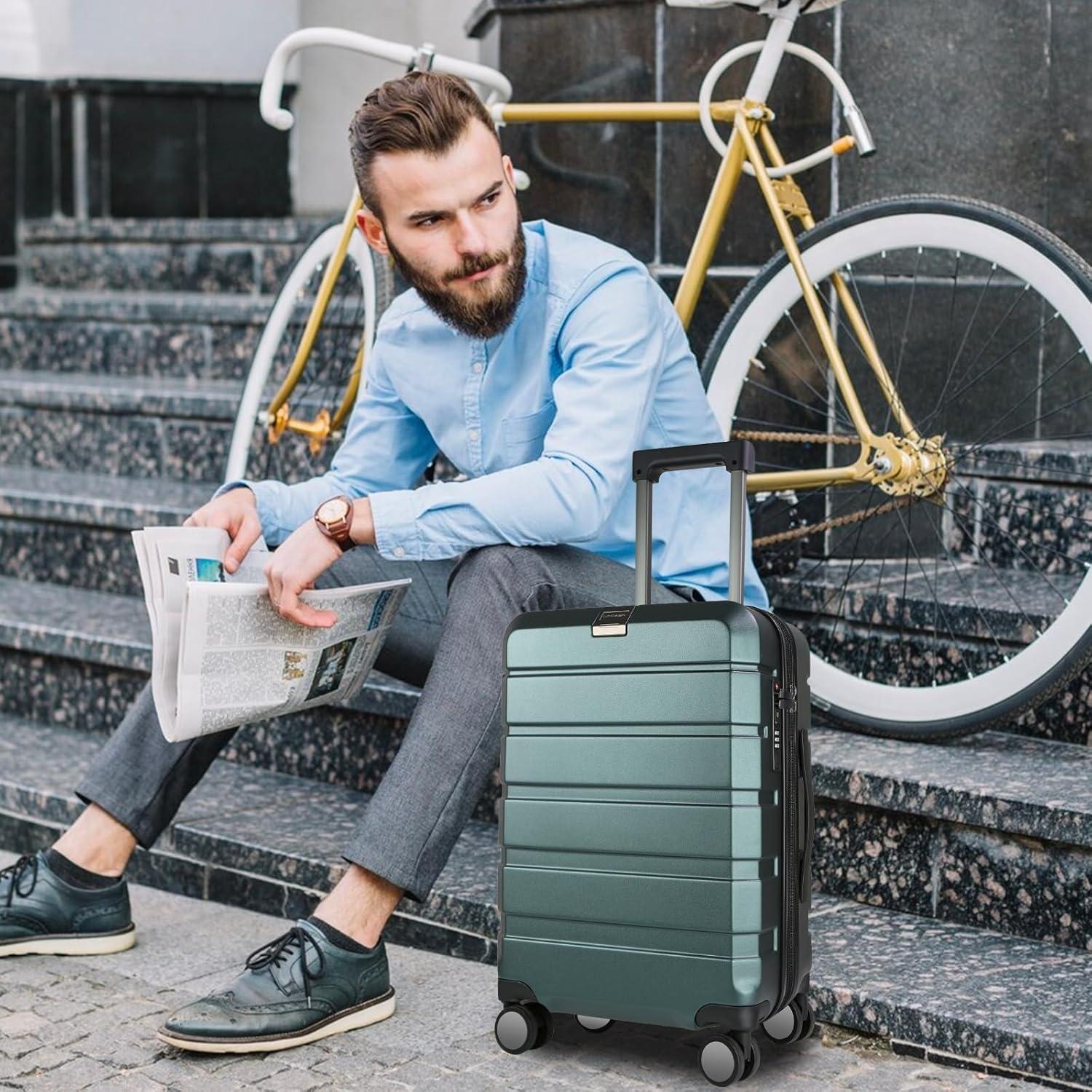 imageKROSER Hardside Expandable Carry On Luggage with Spinner Wheels amp Builtin TSA Lock Durable Suitcase Rolling Luggage with USB Port CarryOn 20Inch WhiteDark Green