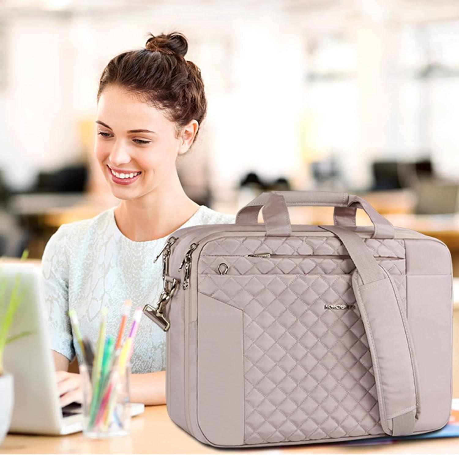 imageKROSER Laptop Bag 156 Inch Briefcase Shoulder Bag Water Repellent Laptop Bag Bussiness Carrying HandbagGrey Pink