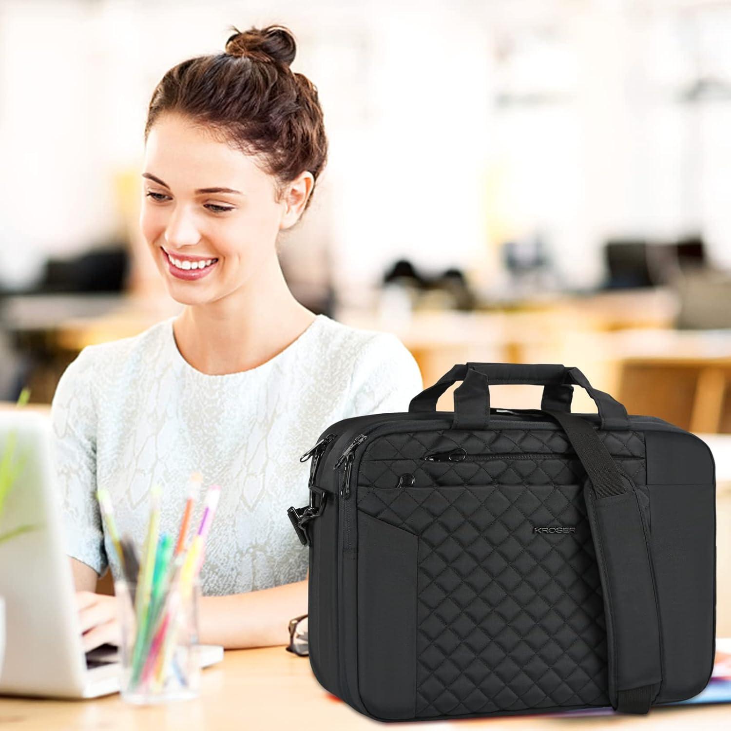 imageKROSER Laptop Bag 156 Inch Briefcase Shoulder Bag Water Repellent Laptop Bag Bussiness Carrying HandbagQulited Black