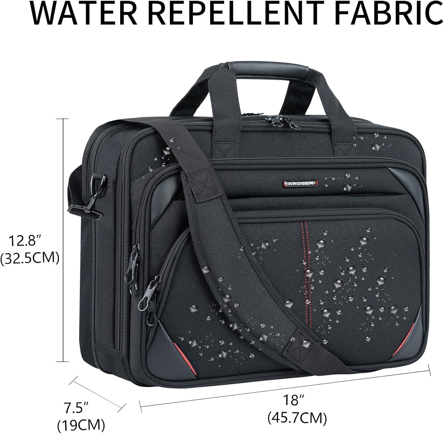 imageKROSER Laptop Bag 173 Inch Premium Laptop Briefcase Expandable Water Repellent Laptop Shoulder Messenger Bag Durable Computer Case for BusinessTravelMenWomen BlackRedBlackRed