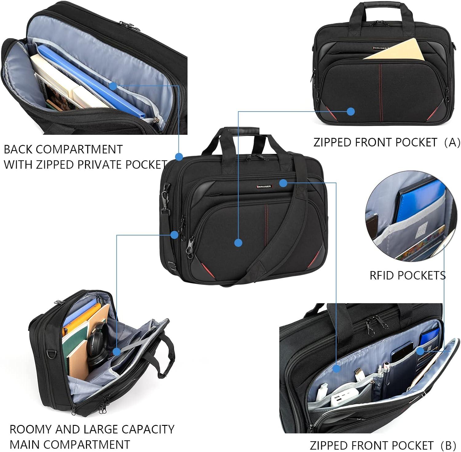 imageKROSER Laptop Bag 173 Inch Premium Laptop Briefcase Expandable Water Repellent Laptop Shoulder Messenger Bag Durable Computer Case for BusinessTravelMenWomen BlackRedBlackRed