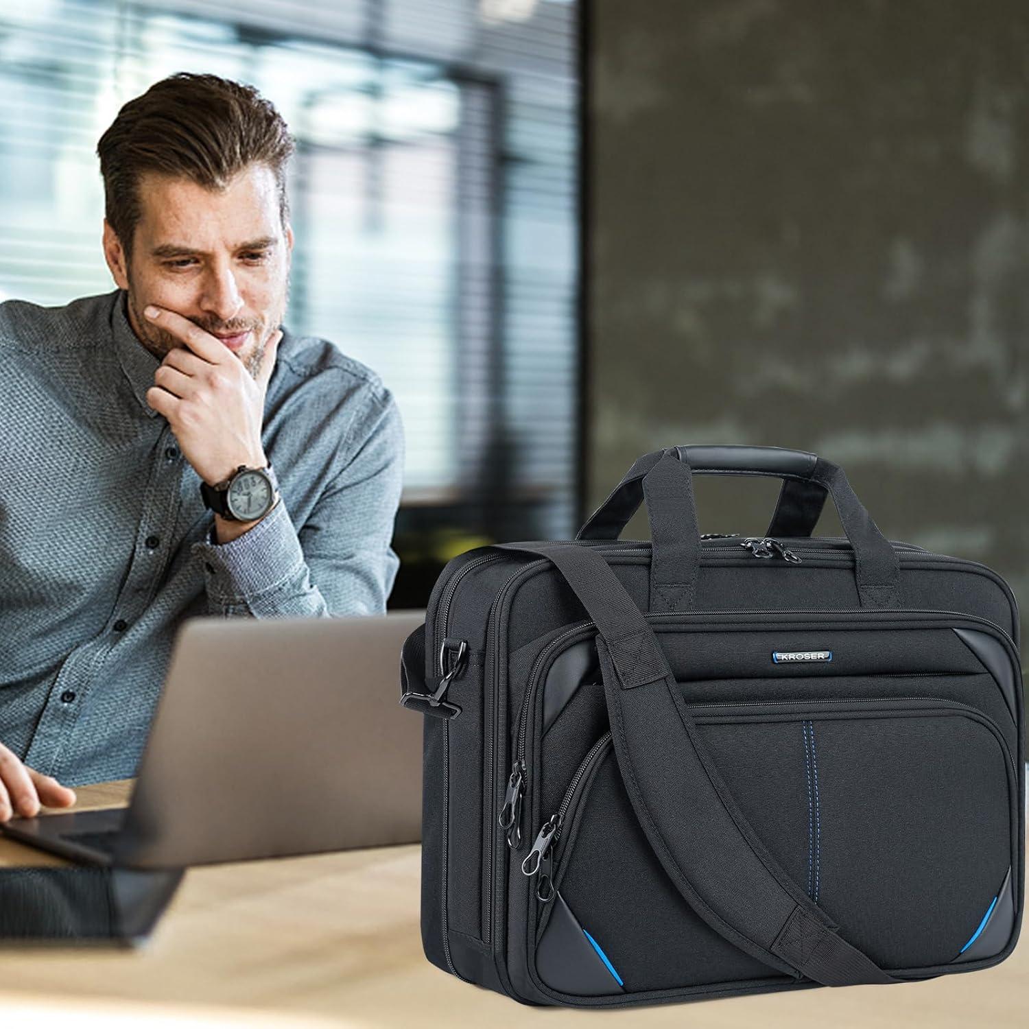 imageKROSER Laptop Bag 173 Inch Premium Laptop Briefcase Expandable Water Repellent Laptop Shoulder Messenger Bag Durable Computer Case for BusinessTravelMenWomen BlackRedBlackBlue