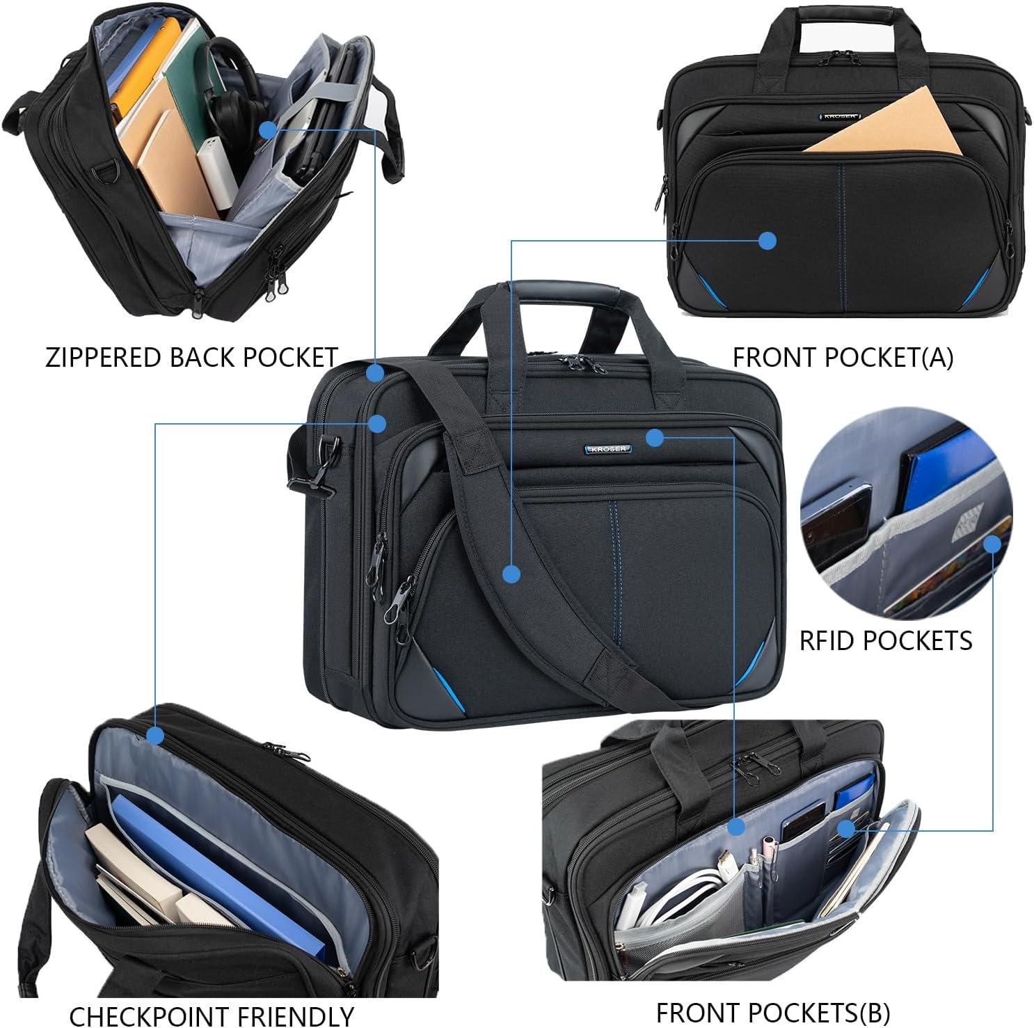 imageKROSER Laptop Bag 173 Inch Premium Laptop Briefcase Expandable Water Repellent Laptop Shoulder Messenger Bag Durable Computer Case for BusinessTravelMenWomen BlackRedBlackBlue