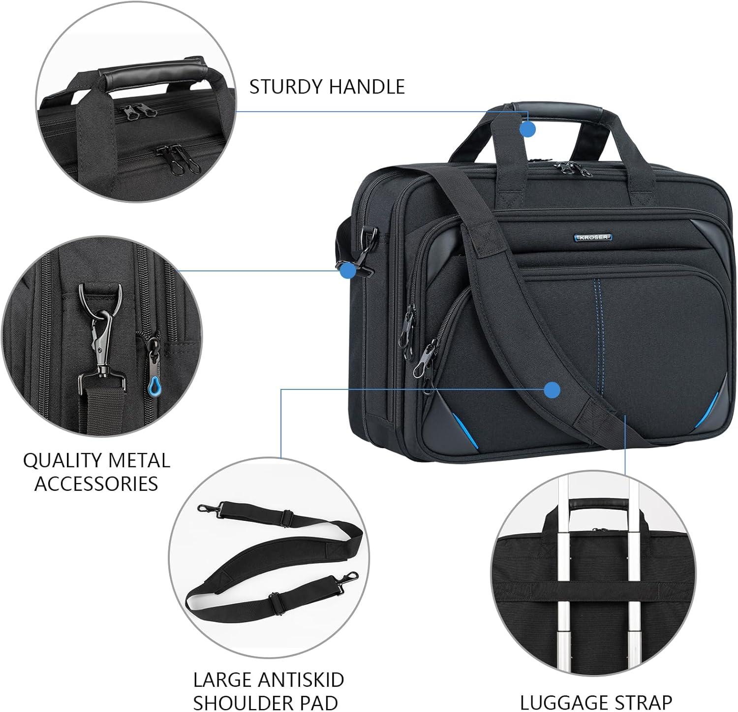 imageKROSER Laptop Bag 173 Inch Premium Laptop Briefcase Expandable Water Repellent Laptop Shoulder Messenger Bag Durable Computer Case for BusinessTravelMenWomen BlackRedBlackBlue