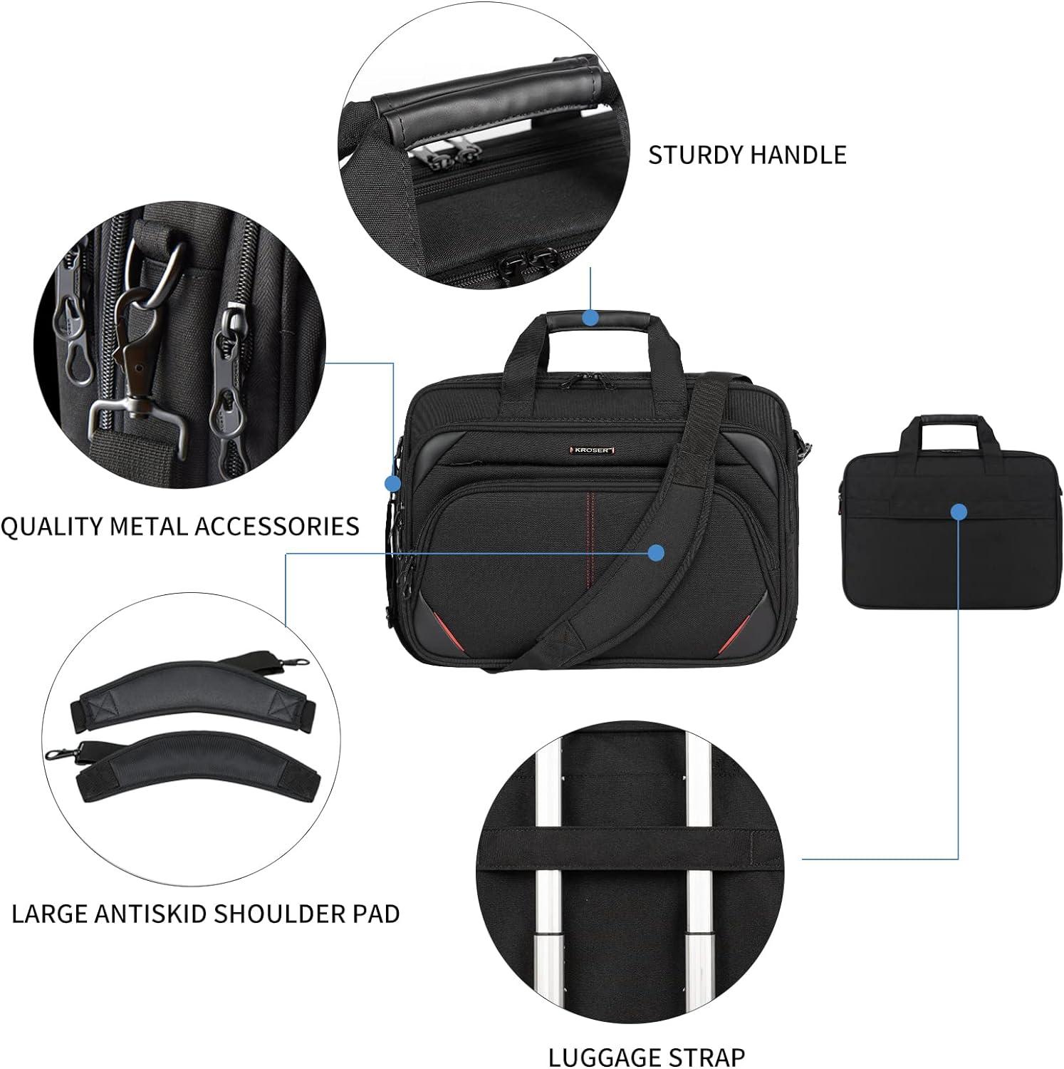 imageKROSER Laptop Bag 173 Inch Premium Laptop Briefcase Expandable Water Repellent Laptop Shoulder Messenger Bag Durable Computer Case for BusinessTravelMenWomen BlackRedBlackRed