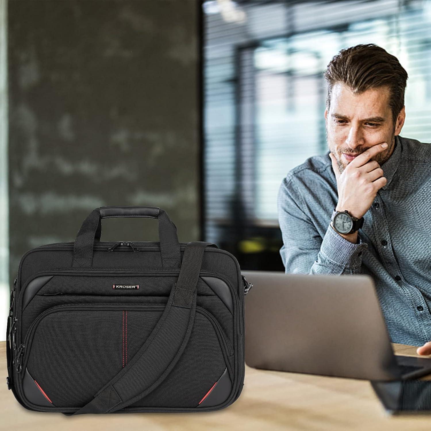 imageKROSER Laptop Bag 173 Inch Premium Laptop Briefcase Expandable Water Repellent Laptop Shoulder Messenger Bag Durable Computer Case for BusinessTravelMenWomen BlackRedBlackRed