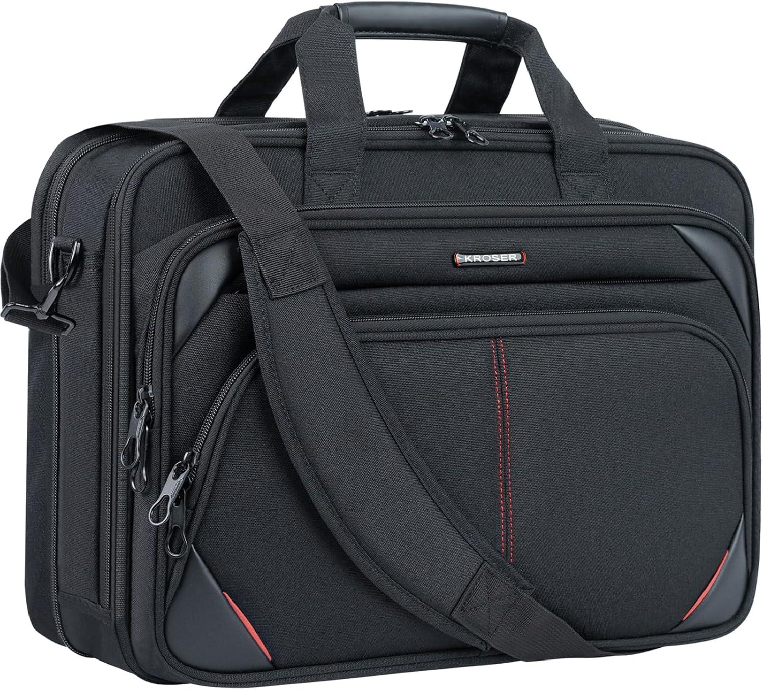 imageKROSER Laptop Bag 173 Inch Premium Laptop Briefcase Expandable Water Repellent Laptop Shoulder Messenger Bag Durable Computer Case for BusinessTravelMenWomen BlackRedBlackRed