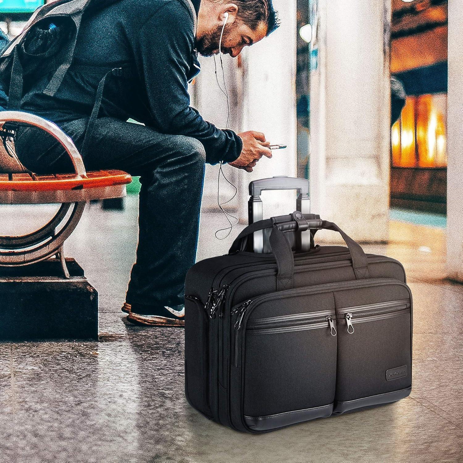 imageKROSER Rolling Laptop Bag Premium Rolling Briefcase Fits Up to 173 Inch Laptop Overnight Computer Bag with RFID Pockets for TravelBusinessMenWomenBlack