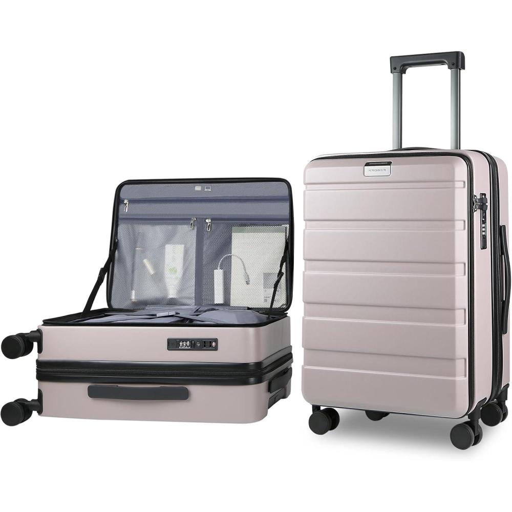imageKROSER Carry On Luggage with Spinner Wheels amp Builtin TSA Lock Expandable Top Opening Hard Shell Suitcase Large Capacity Durable Rolling Luggage with USB Port CarryOn 20Inch Light BlueMatte PurplePink