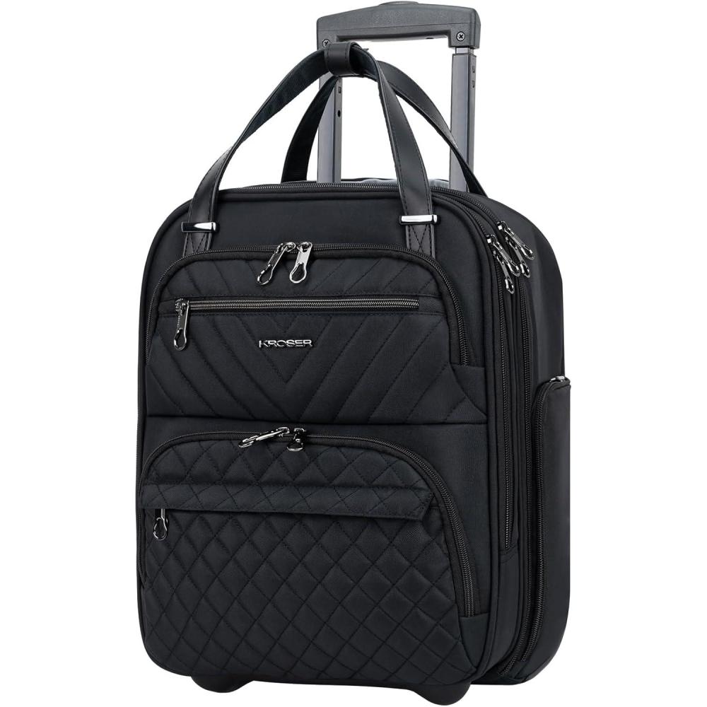 imageKROSER Carry On Underseat Multifunctional 16inch Underseater Lightweight Overnight Suitcase for Women Haze BlueBlack