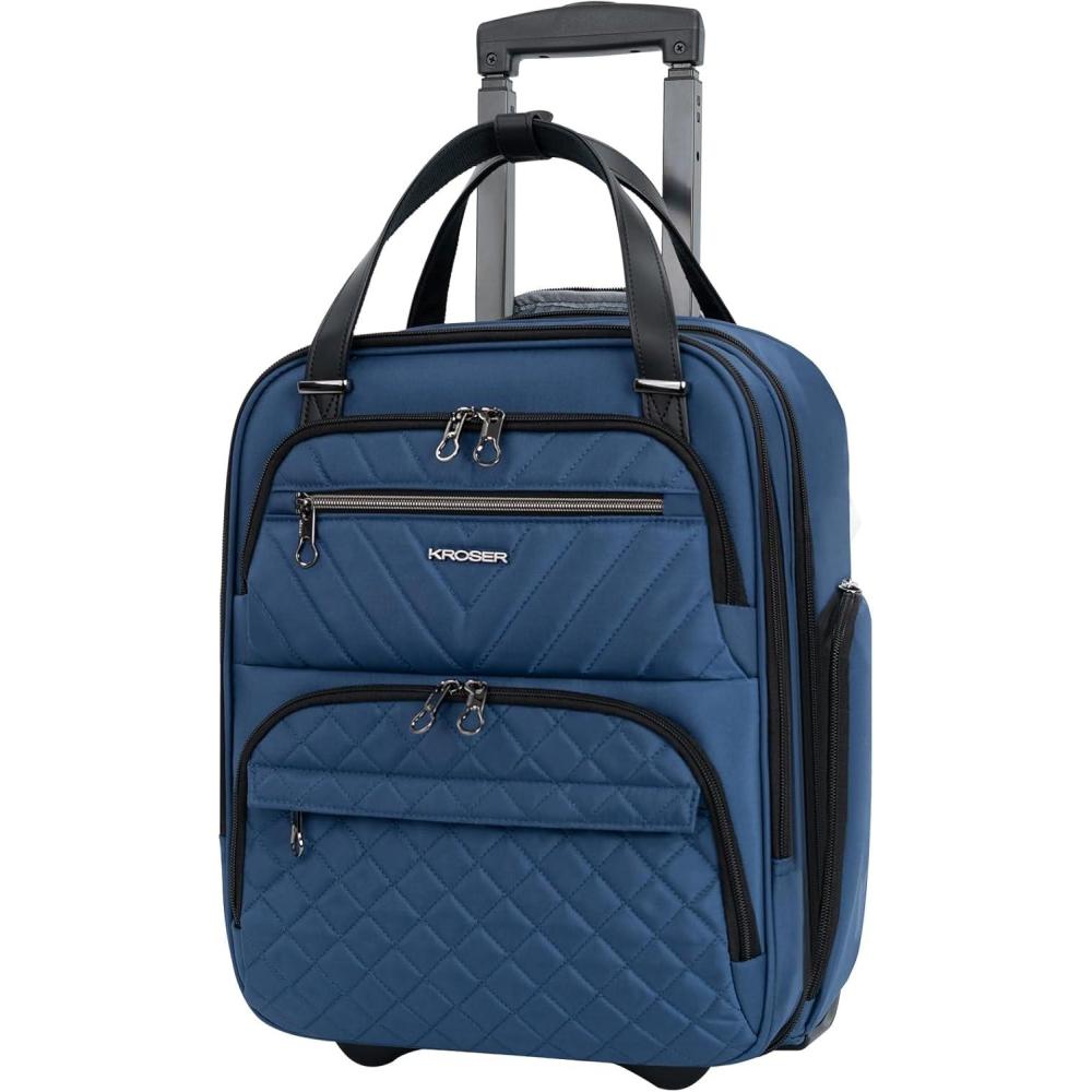 imageKROSER Carry On Underseat Multifunctional 16inch Underseater Lightweight Overnight Suitcase for Women Haze BlueBlue