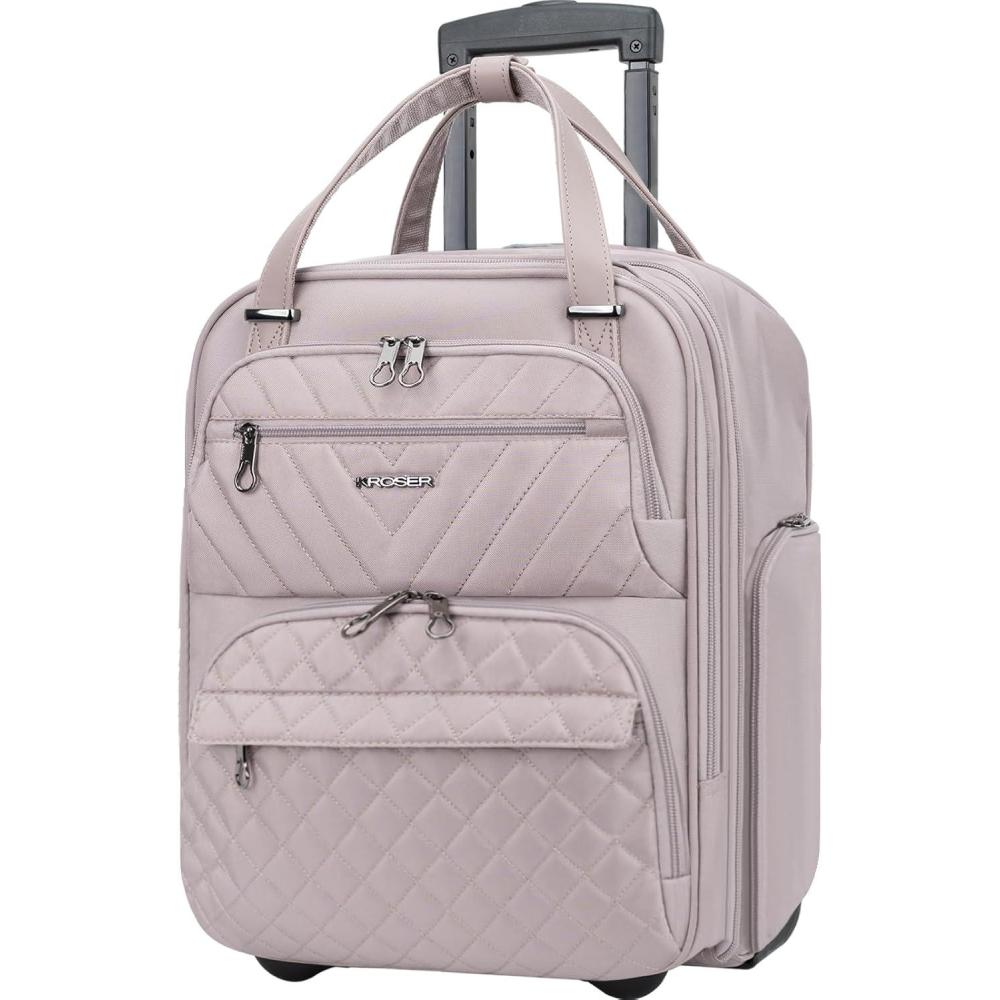 imageKROSER Carry On Underseat Multifunctional 16inch Underseater Lightweight Overnight Suitcase for Women Haze BlueGrey Pink