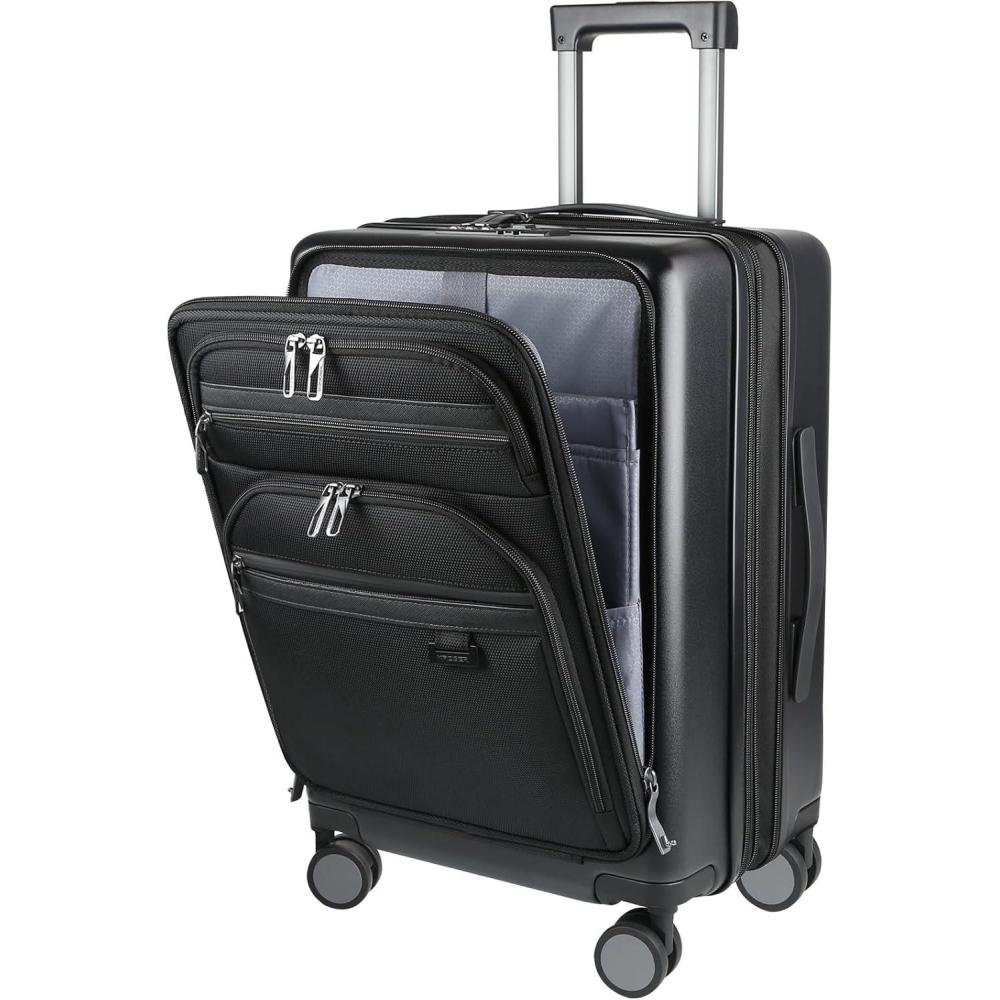 imageKROSER Hardside Expandable Carry On Luggage 22x14x9 Airline Approved With Front Business Pockets 20 Inch Suitcases with Wheels Carry on Suitcase with TSA Lock amp USB Port BlackBlack