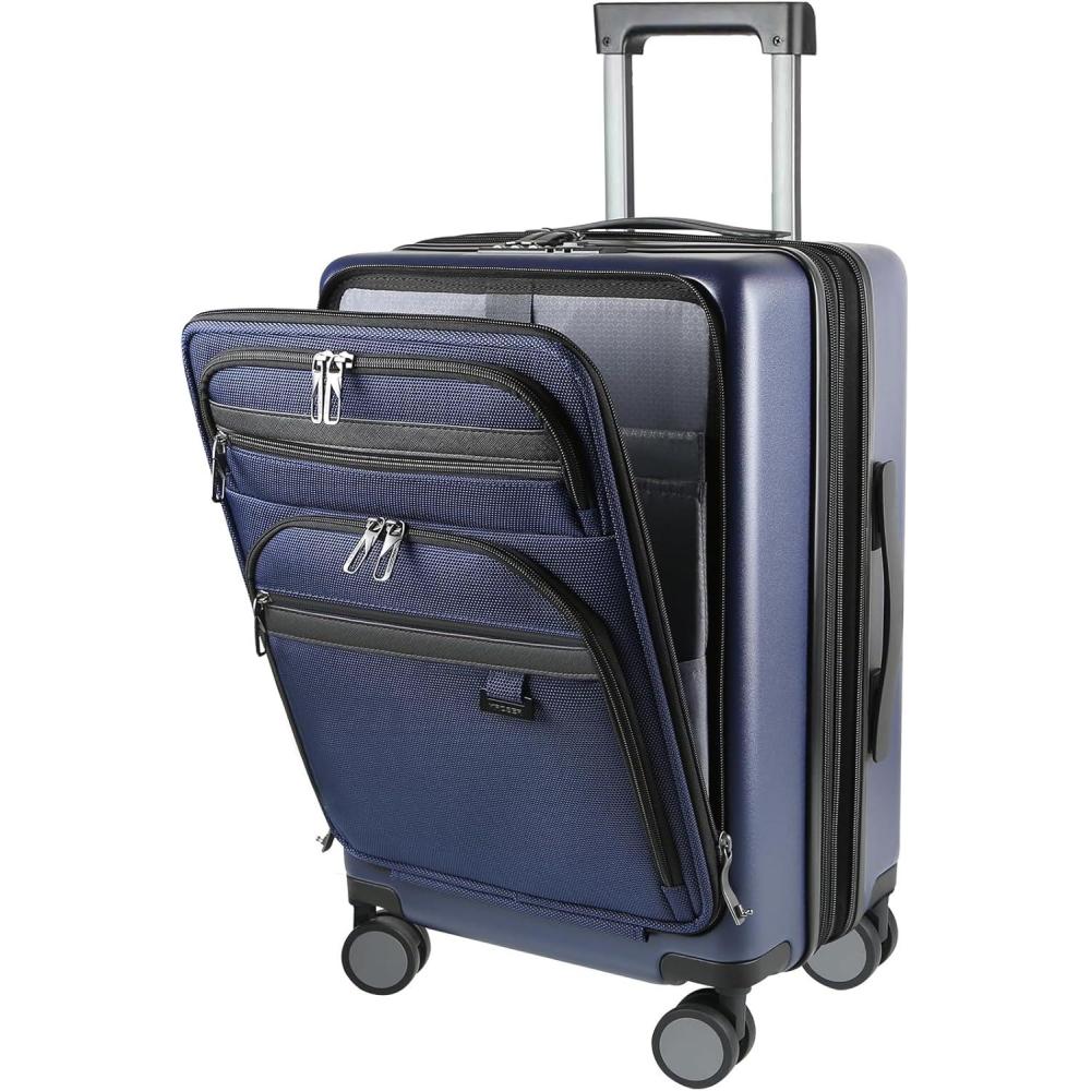 imageKROSER Hardside Expandable Carry On Luggage 22x14x9 Airline Approved With Front Business Pockets 20 Inch Suitcases with Wheels Carry on Suitcase with TSA Lock amp USB Port BlackNavy