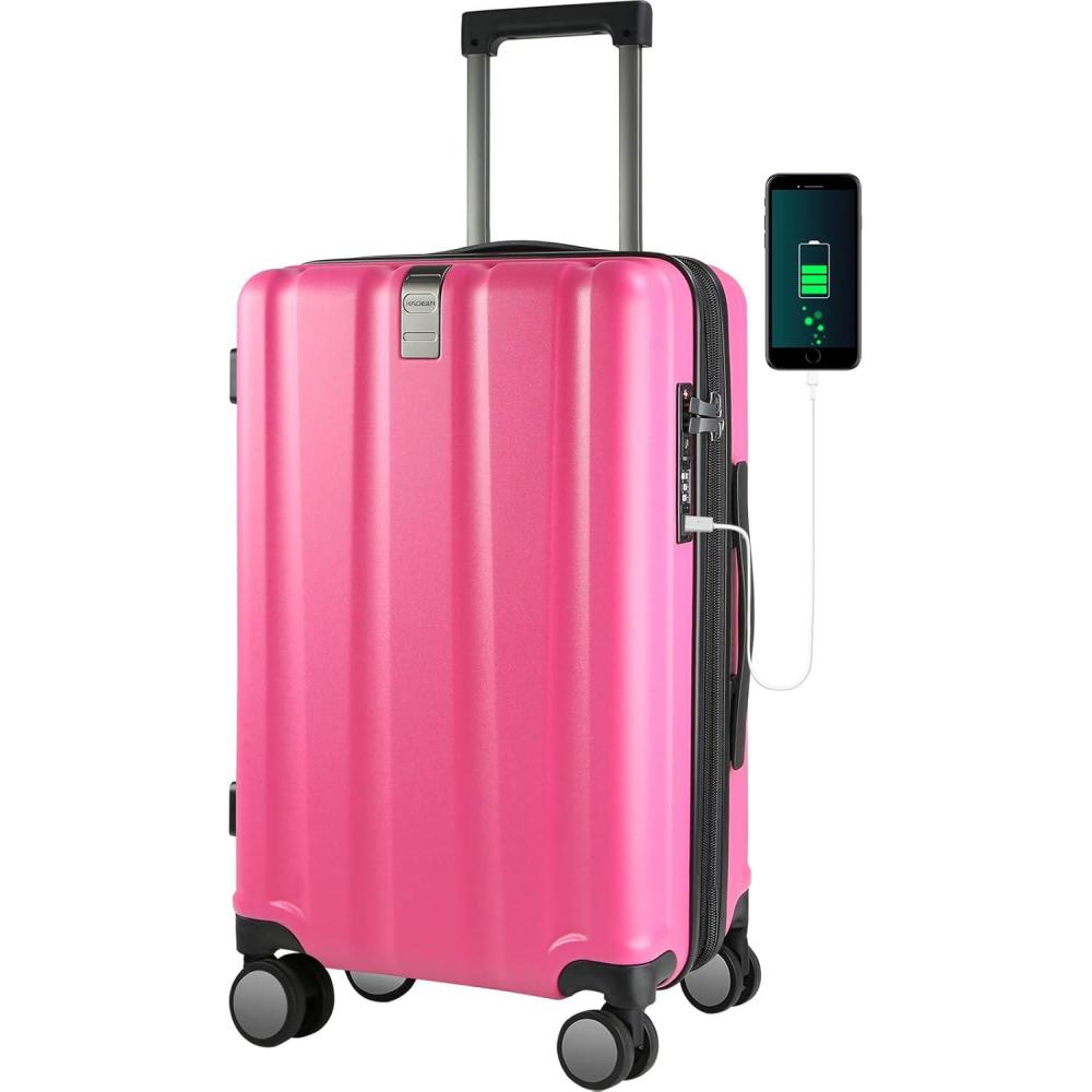 imageKROSER Hardside Expandable Carry On Luggage with Spinner Wheels amp Builtin TSA Lock Durable Suitcase Rolling Luggage with USB Port CarryOn 20Inch GreenMagenta