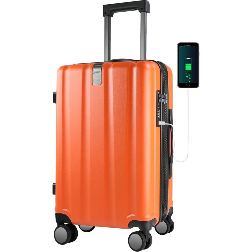 imageKROSER Hardside Expandable Carry On Luggage with Spinner Wheels amp Builtin TSA Lock Durable Suitcase Rolling Luggage with USB Port CarryOn 20Inch WhiteOrange