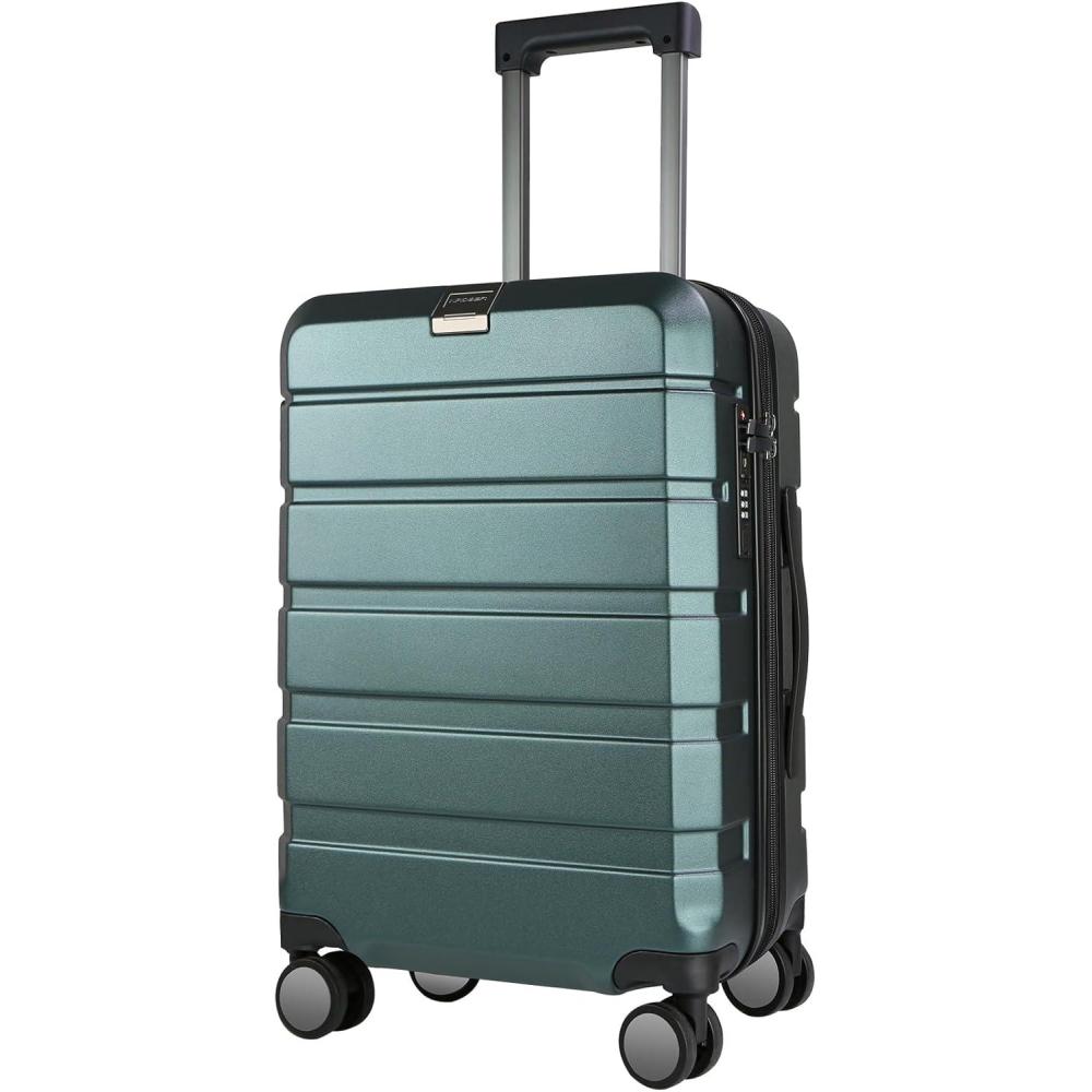 imageKROSER Hardside Expandable Carry On Luggage with Spinner Wheels amp Builtin TSA Lock Durable Suitcase Rolling Luggage with USB Port CarryOn 20Inch WhiteDark Green