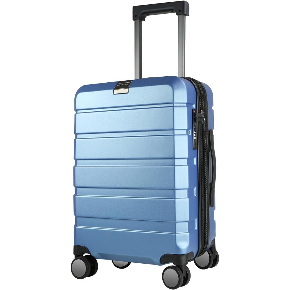 imageKROSER Hardside Expandable Carry On Luggage with Spinner Wheels amp Builtin TSA Lock Durable Suitcase Rolling Luggage with USB Port CarryOn 20Inch WhiteLight Blue
