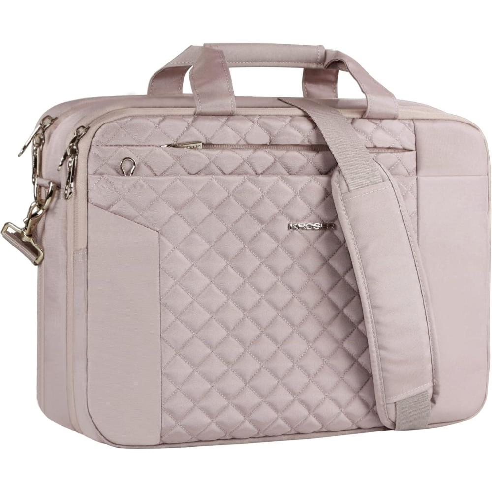 imageKROSER Laptop Bag 156 Inch Briefcase Shoulder Bag Water Repellent Laptop Bag Bussiness Carrying HandbagGrey Pink