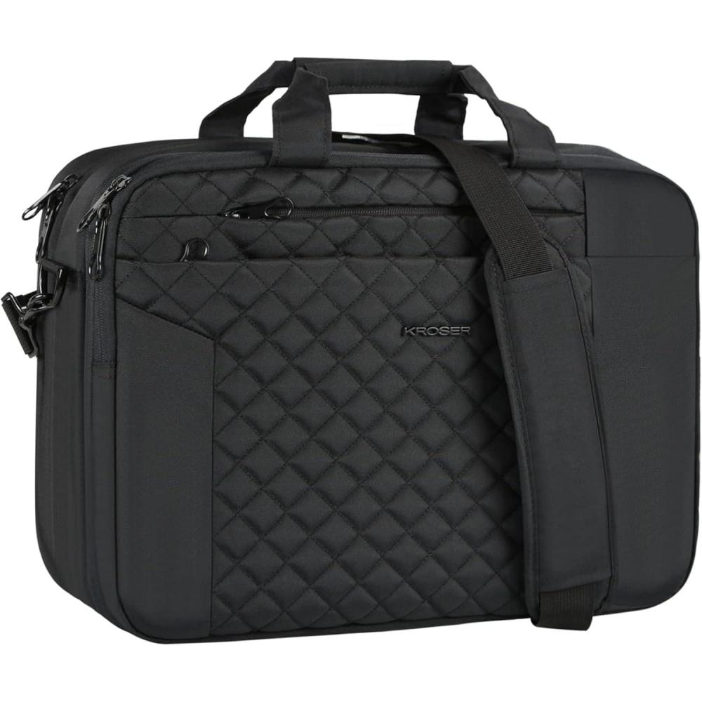 imageKROSER Laptop Bag 156 Inch Briefcase Shoulder Bag Water Repellent Laptop Bag Bussiness Carrying HandbagQulited Black