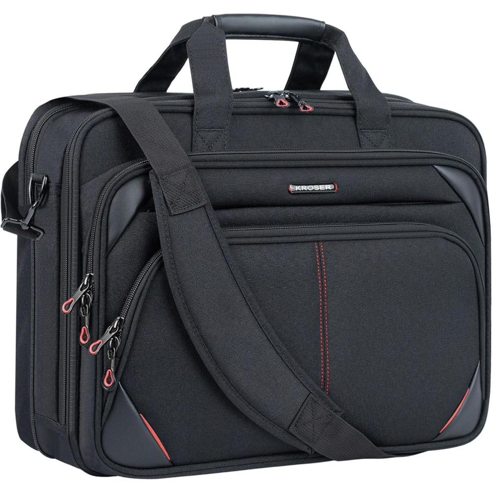 imageKROSER Laptop Bag 173 Inch Premium Laptop Briefcase Expandable Water Repellent Laptop Shoulder Messenger Bag Durable Computer Case for BusinessTravelMenWomen BlackRedBlackRed