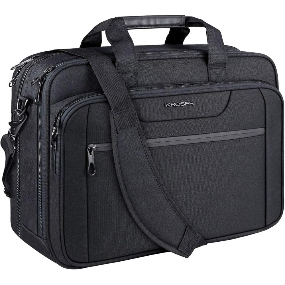 imageKROSER Laptop Bag Expandable Laptop Briefcase Fits Up to 173 Inch Laptop WaterRepellent Shoulder Messenger Bag Computer Bag for TravelBusinessMenWomenBlackFits up to 173 Inch Laptop