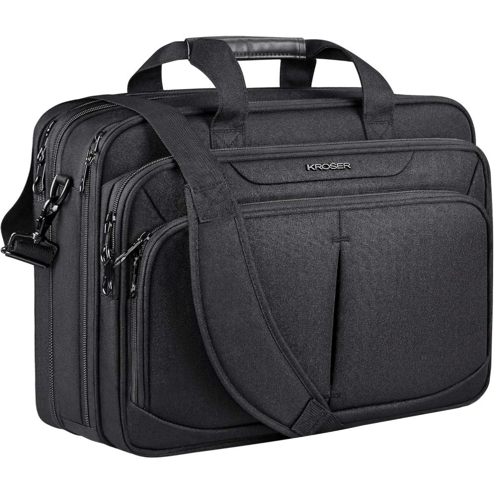 imageKROSER Laptop Bag Expandable Lightweight Briefcase for 173 Laptop Premium Business Work Bag WaterRepellent Messenger Bag with RFID Pockets for TravelWomenMenBlackBlack173