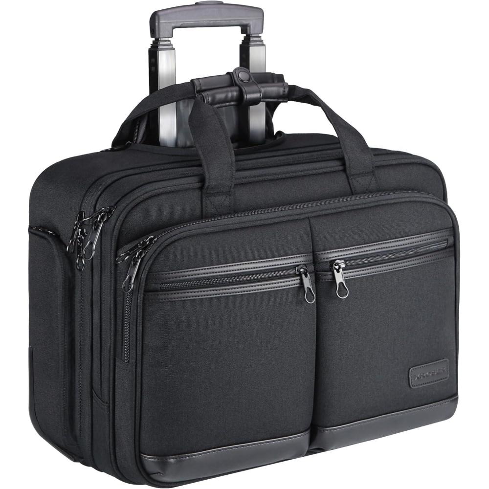 imageKROSER Rolling Laptop Bag Premium Rolling Briefcase Fits Up to 173 Inch Laptop Overnight Computer Bag with RFID Pockets for TravelBusinessMenWomenBlack