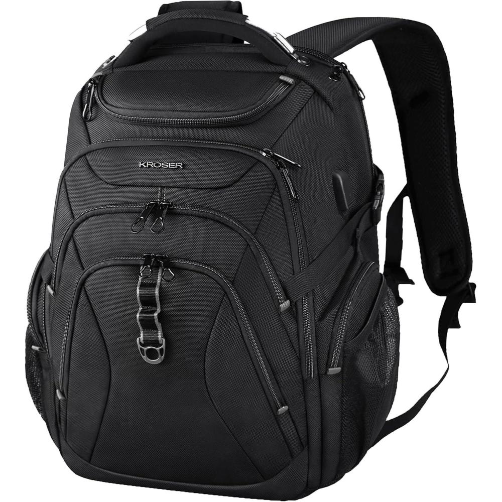 imageKROSER Travel Laptop Backpack 173 Inch XL Computer Backpack with Hard Shell Saferoom RFID Pockets WaterRepellent Business College Daypack Stylish Bag for MenWomenBlackBlack184