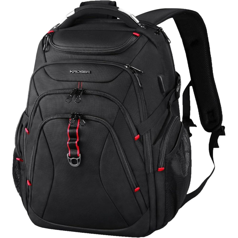 imageKROSER Travel Laptop Backpack 173 Inch XL Computer Backpack with Hard Shell Saferoom RFID Pockets WaterRepellent Business College Daypack Stylish Bag for MenWomenBlackBlack173