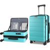 KROSER Carry On Luggage with Spinner Wheels & Built-in TSA Lock, Expandable Top Opening Hard Shell Suitcase Large Capacity Durable Rolling Luggage with USB Port, Carry-On 20-Inch, Light Blue(Lake Blue)