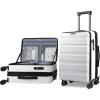 KROSER Carry On Luggage with Spinner Wheels & Built-in TSA Lock, Expandable Top Opening Hard Shell Suitcase Large Capacity Durable Rolling Luggage with USB Port, Carry-On 20-Inch, Light Blue(White)