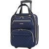 KROSER Carry On Underseat Multi-functional, 16-inch Underseater Lightweight Overnight Suitcase for Women, Haze Blue(Navy/Gold)