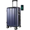 KROSER Hardside Expandable Carry On Luggage with Spinner Wheels & Built-in TSA Lock, Durable Suitcase Rolling Luggage with USB Port, Carry-On 20-Inch, Green(Navy)