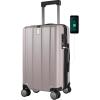 KROSER Hardside Expandable Carry On Luggage with Spinner Wheels & Built-in TSA Lock, Durable Suitcase Rolling Luggage with USB Port, Carry-On 20-Inch, White(Matte Purple/Pink)