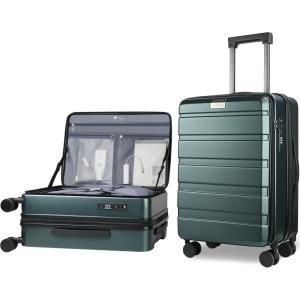 KROSER Carry On Luggage with Spinner Wheels & Built-in TSA Lock, Expandable Top Opening Hard Shell Suitcase Large Capacity Durable Rolling Luggage with USB Port, Carry-On 20-Inch, Light Blue(Dark Green)