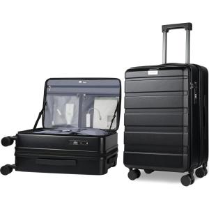 KROSER Carry On Luggage with Spinner Wheels & Built-in TSA Lock, Expandable Top Opening Hard Shell Suitcase Large Capacity Durable Rolling Luggage with USB Port, Carry-On 20-Inch, Light Blue(Black)