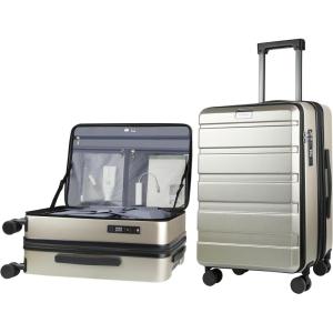 KROSER Carry On Luggage with Spinner Wheels & Built-in TSA Lock, Expandable Top Opening Hard Shell Suitcase Large Capacity Durable Rolling Luggage with USB Port, Carry-On 20-Inch, Light Blue(Champagne)