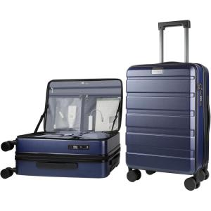 KROSER Carry On Luggage with Spinner Wheels & Built-in TSA Lock, Expandable Top Opening Hard Shell Suitcase Large Capacity Durable Rolling Luggage with USB Port, Carry-On 20-Inch, Light Blue(Navy)
